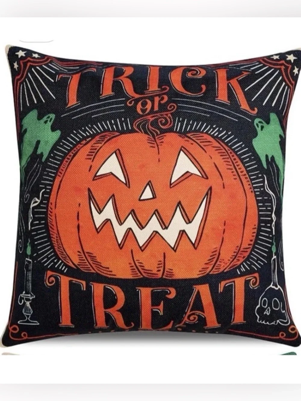 Halloween Trick or Treat Pumpkin Decorative Pillow Cover Orange & Black